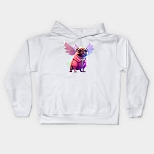 Cute Pug in Pink Fairy Costume - Adorable Dog in Whimsical Pink Fairy Outfit Kids Hoodie